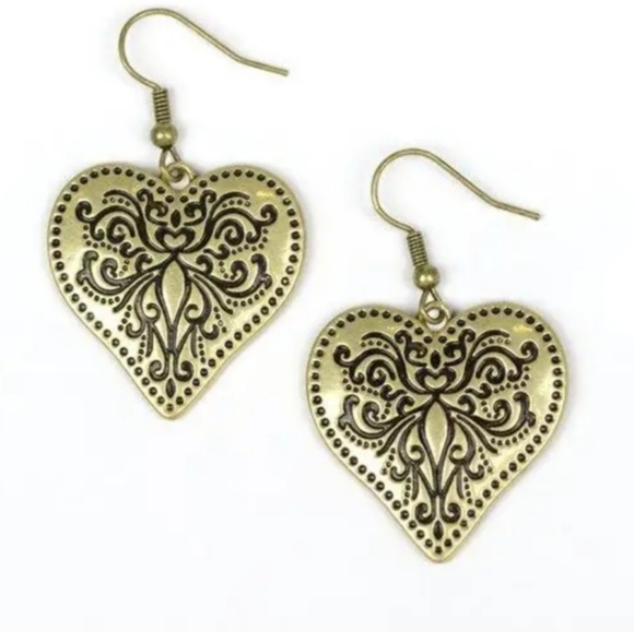 WESTERN HEARTS BRASS EARRINGS
